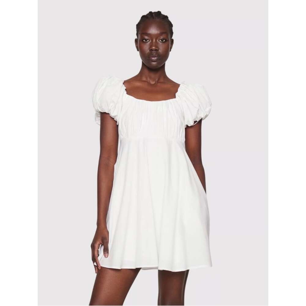 Abercrombie & Fitch White Puff Sleeve Babydoll Mini Dress Medium M Cotton